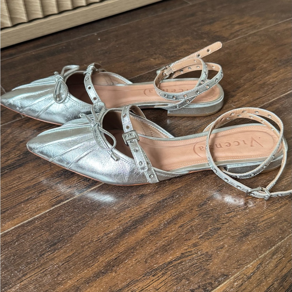 Vicenza Silver Ankle Strap Flats - Picture 3 of 7
